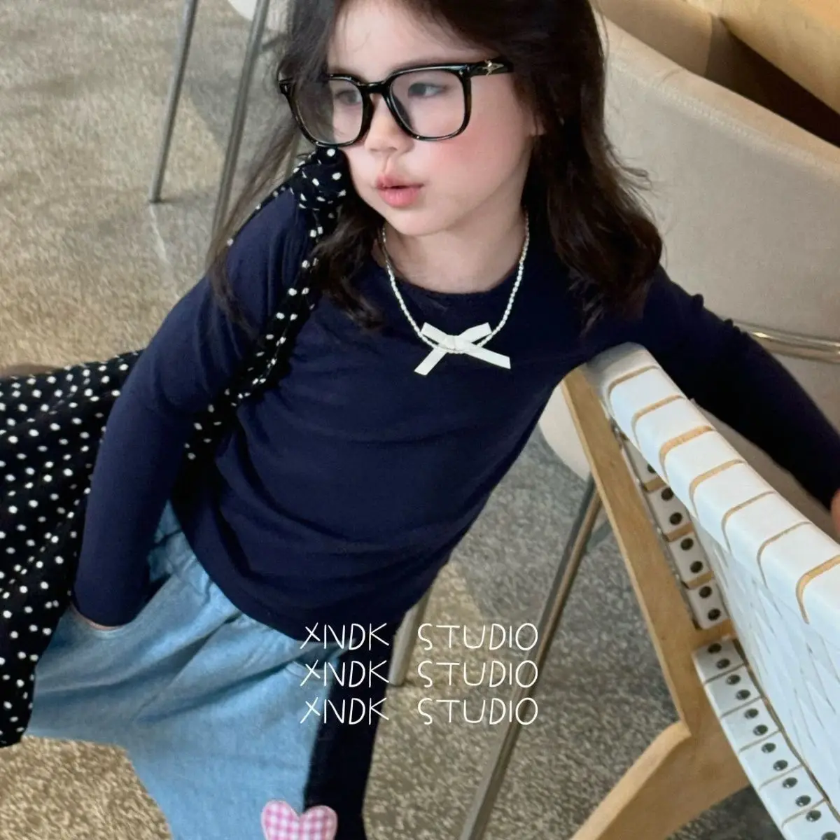 Girls 25 Spring and Autumn New Sweet Bow Round Neck Long Sleeve T shirt Girls Treasure Solid Color Versatile Base Shirt