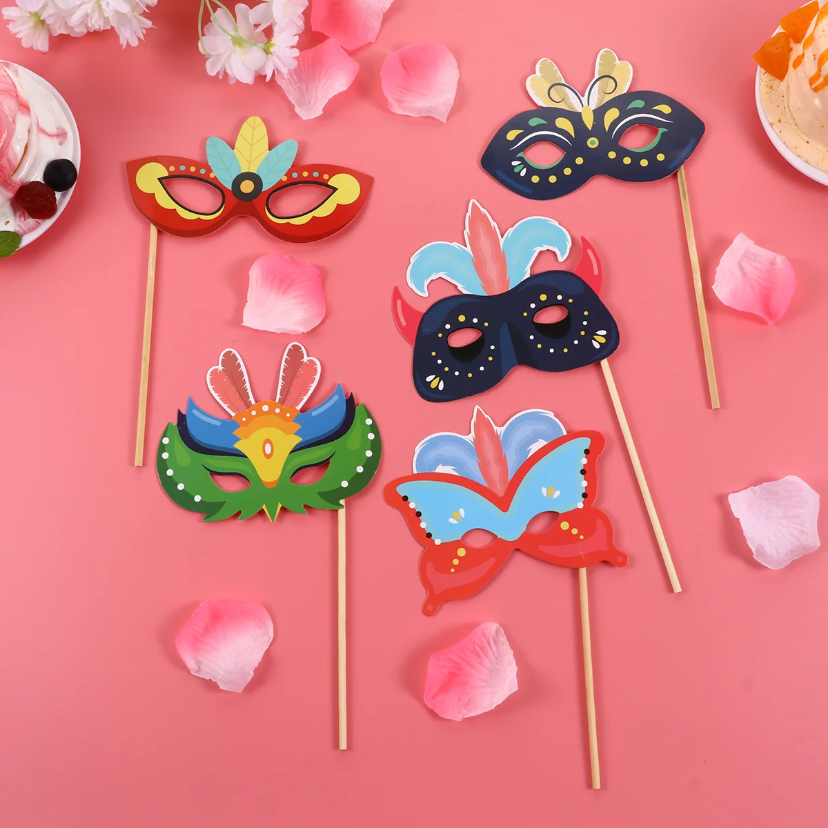 2 Set Carnival Mask Design Handheld Photo Props Set Colorful Paper Photo Booth Props Set Photography Accessories Festival Party