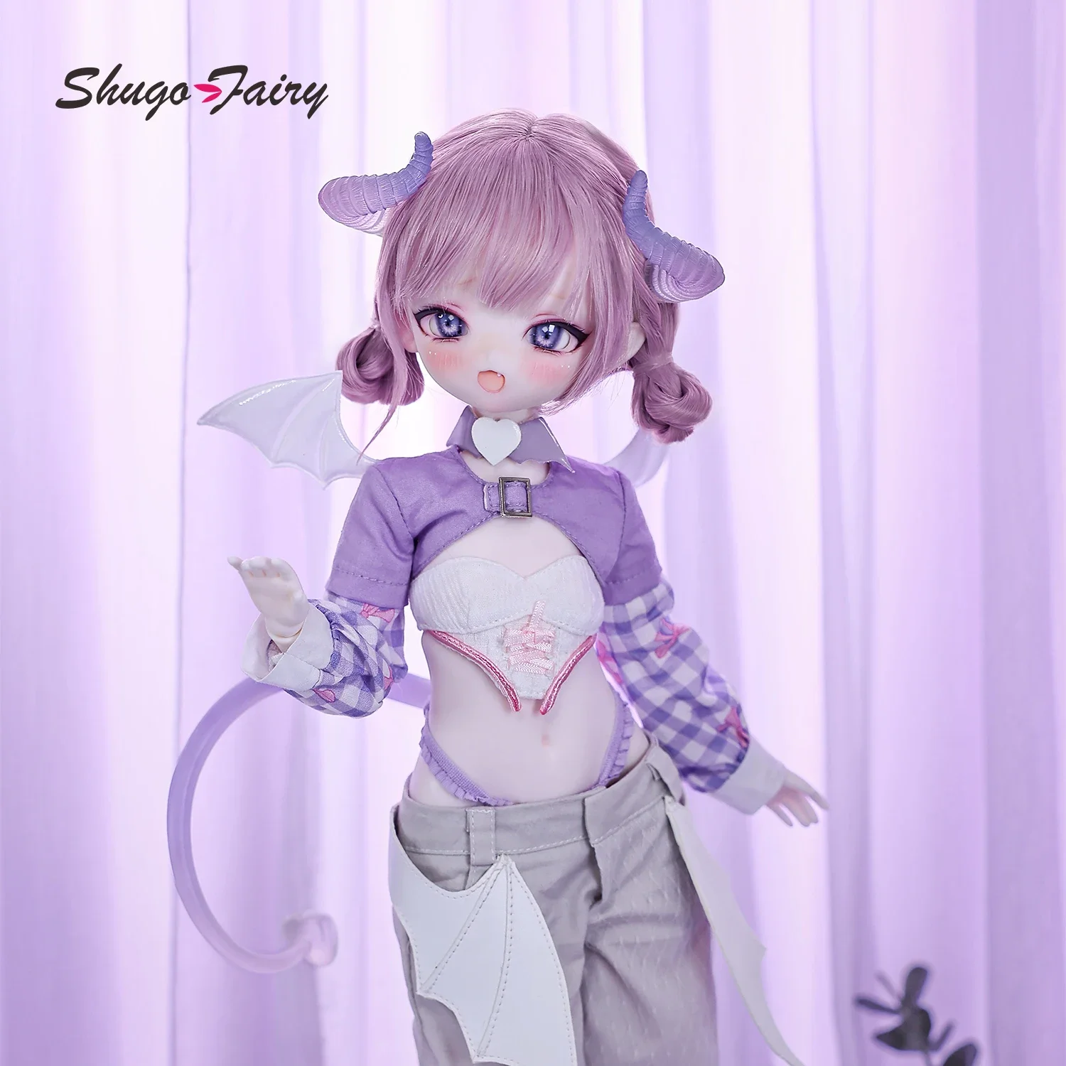 ShugaFairy 악마 A Bjd 인형 1/4 독특한 크리스마스 선물, 투명 꼬리 판타지 악마 어린 양 애니메이션 소녀 조인트 장난감 풀 세트