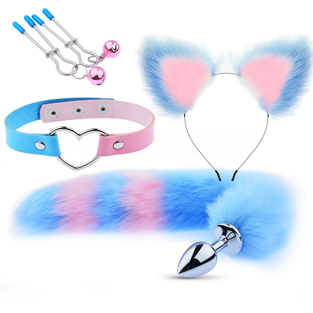 Cute Cat Ears Hair Clip Milk Clip Backyard Fox Tail Anal Plug Male and Female Appliances Sex Supplies Sm Metal Sex Suit Fox Tail