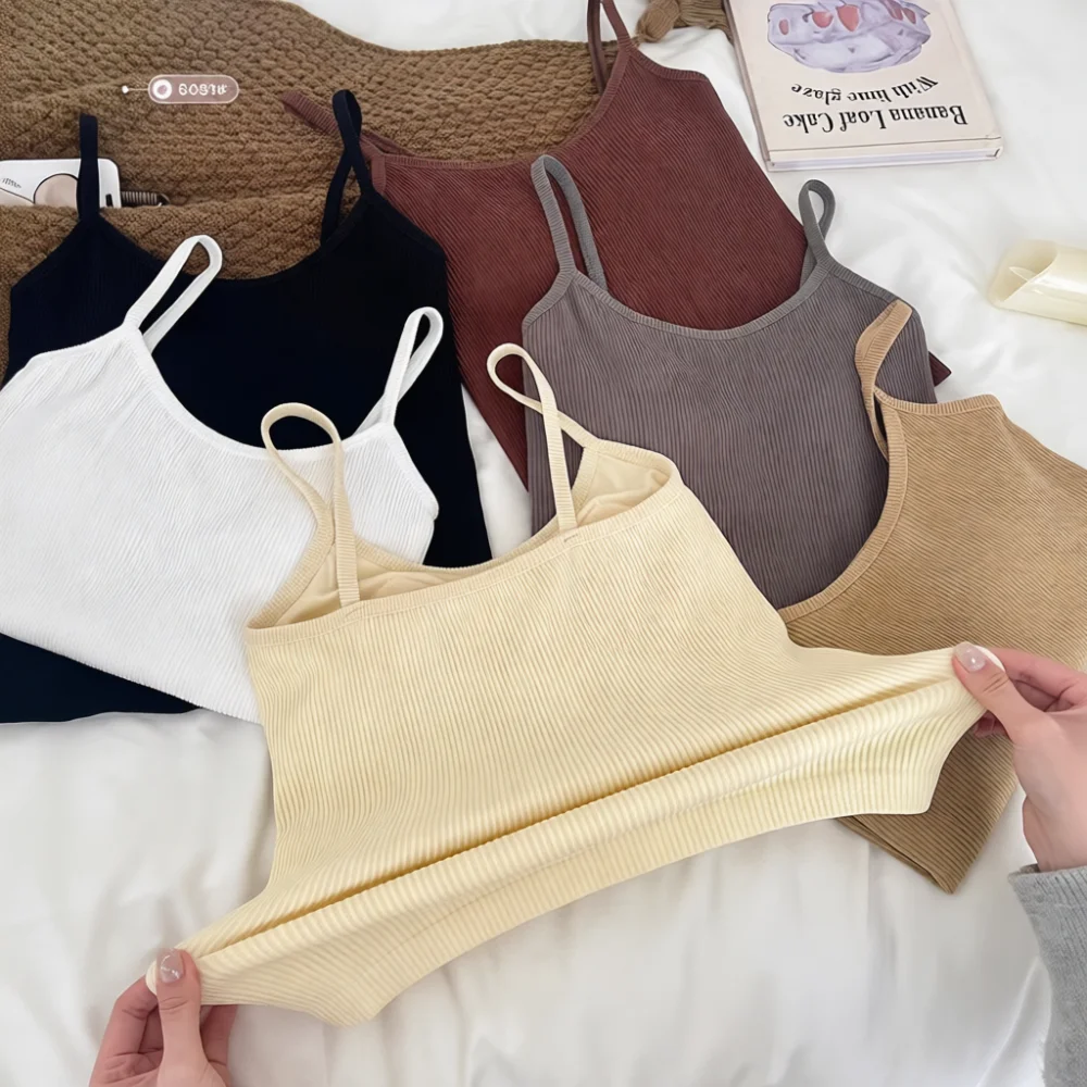 Women Padded Camisole Sexy Wireless Bra Ribbed Seamless Underwear Comfortable Breathable Fashion Elastic Crop Tube Vest