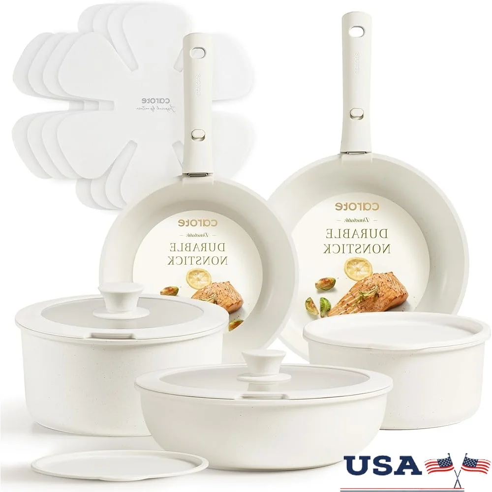

15pcs Non Stick Pots and Pans Set Dishwasher Oven Fridge Safe Space Saving Cookware Set Detachable Handle Kitchen Essentials