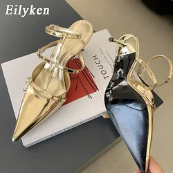 Eilyken New Fashion Pointed Toe Women Pumps Patent Leather Low Heels Shoes Designer Buckle Strap Female Sandals