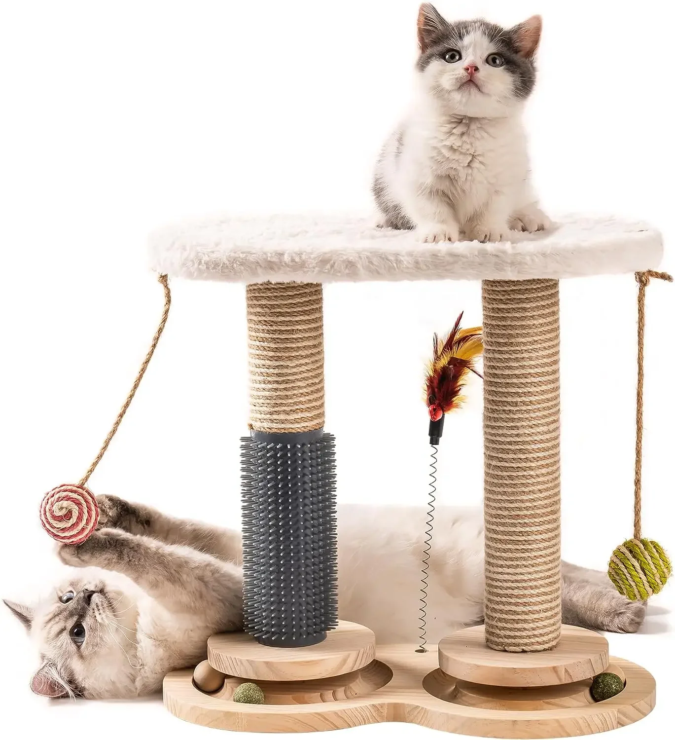 For Mewoofun Cat Scratching Post for Indoor Cats with Soft Rabbit Fleece Perch Rest Natural Sisal Scratcher Interactive Cat Toys