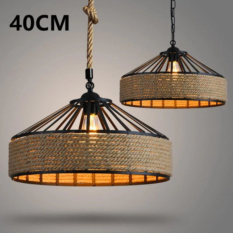 

40cm Retro Industrial American Country Chandelier Restaurant Bar Cafe Hemp Rope Chandelier Iron Chain Hanging Wire Chandelier