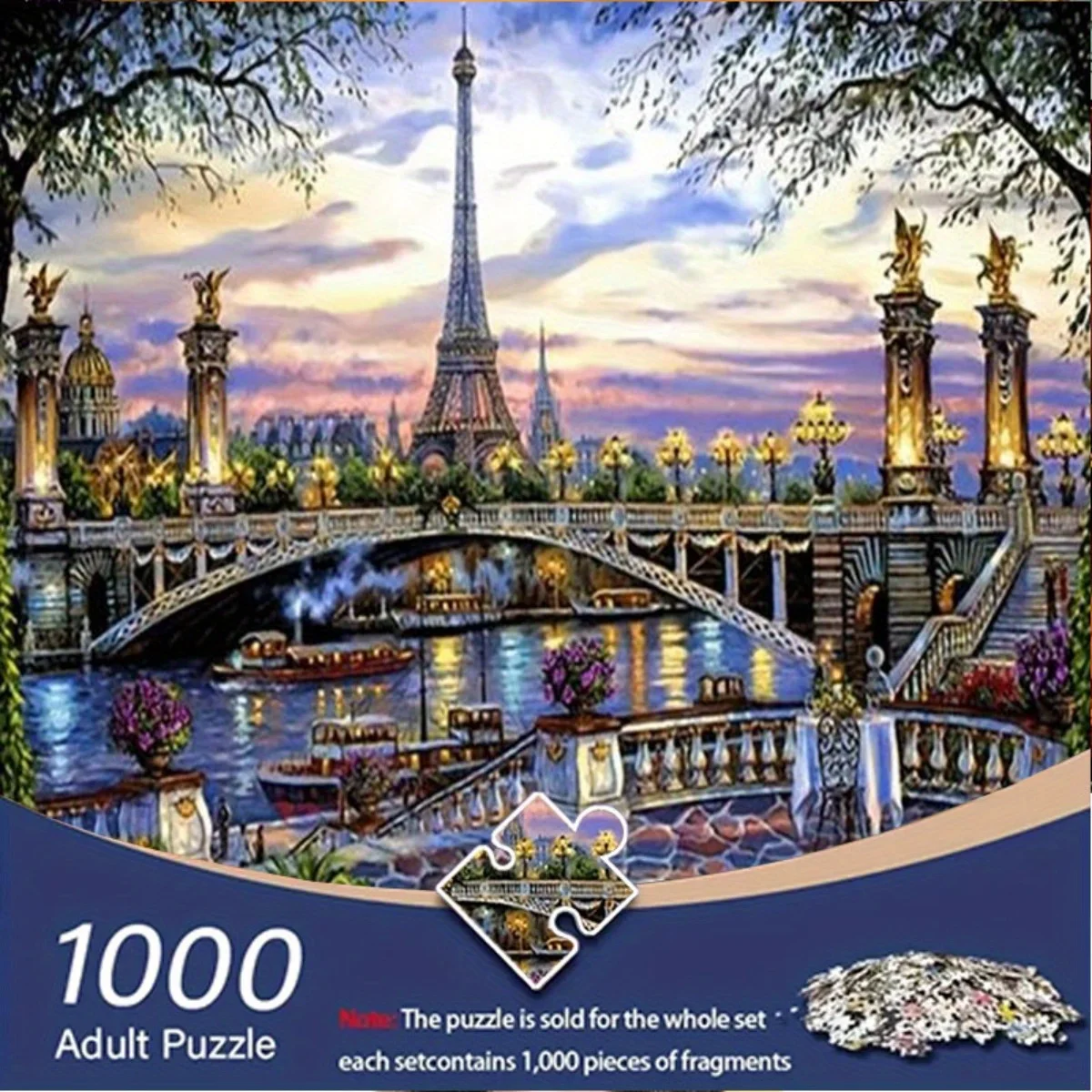 1,000pcs Paris Eiffel Tower Puzzle - Transverse Orientation, Classic Style, Mixed Colors, Ideal for Living Room, Office, Libra