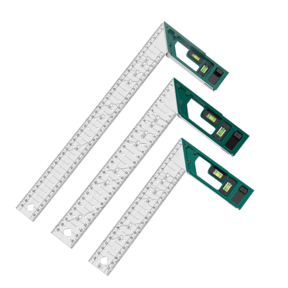 Stainless Steel 90 Degree Right Angle Ruler With Bubble Level For Multi-Angle Measurement Woodworking Metal Plastic Tool