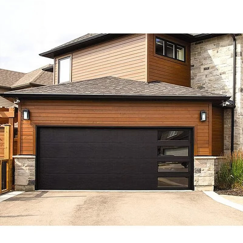 Classic Aluminum Wood Galvanized Steel Thermal Insulated Electric Sectional Garage Door Black Glass Waterproof Wind Resistant
