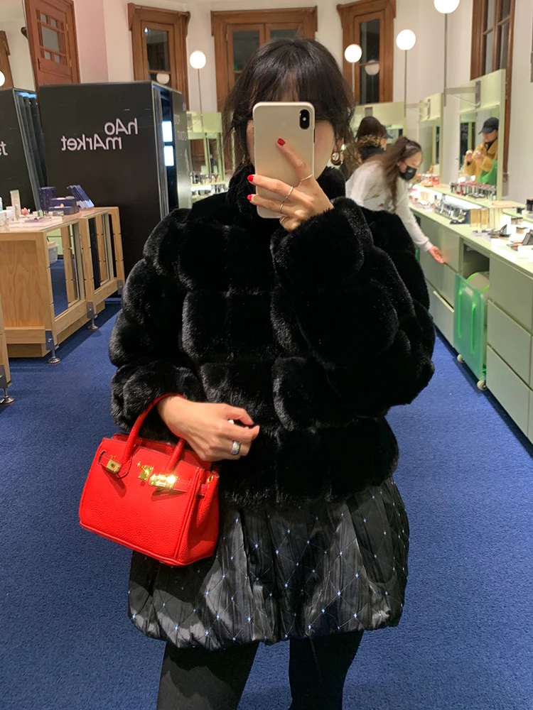 Warm Bla Fur Jaet Women's Coat Inteated Leather And Fur Design Sensation Small ence 2025 New Sle Commute Sle