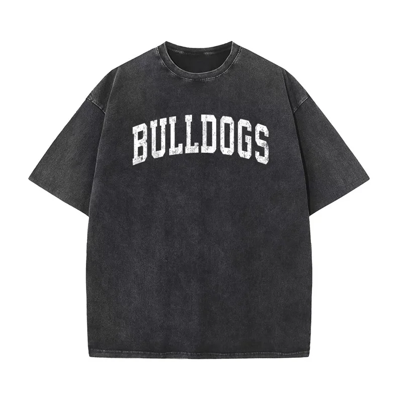 

Bulldogs Mascot Vintage Athletic Sports Name Design Pure Cotton T-shirt For Man Oversized Art Graphic Clothing Printed