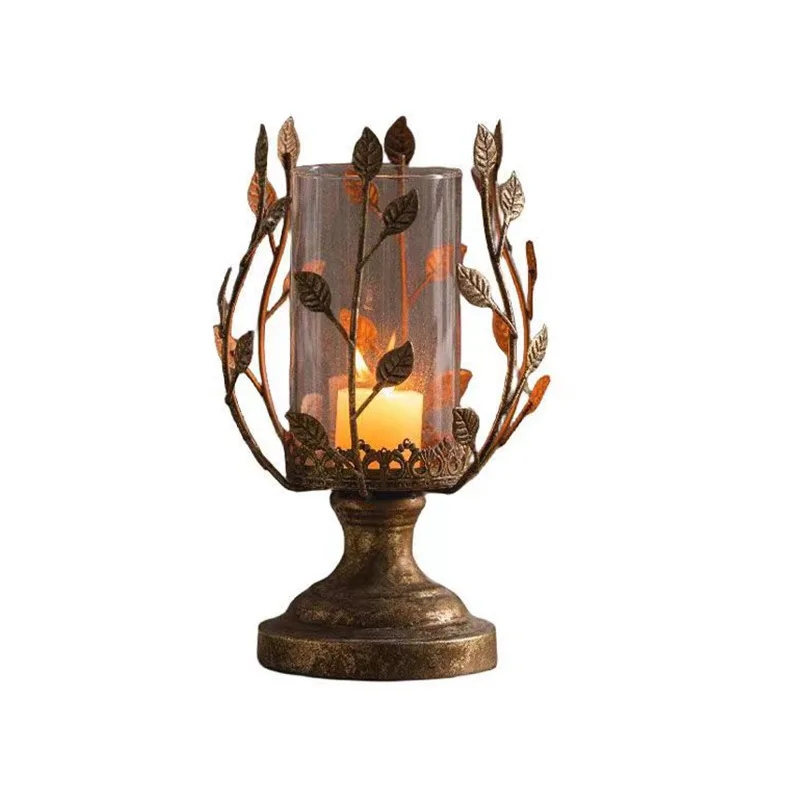 

Wrought iron glass candle holder Decorative artwork candle cup Windproof candle holder