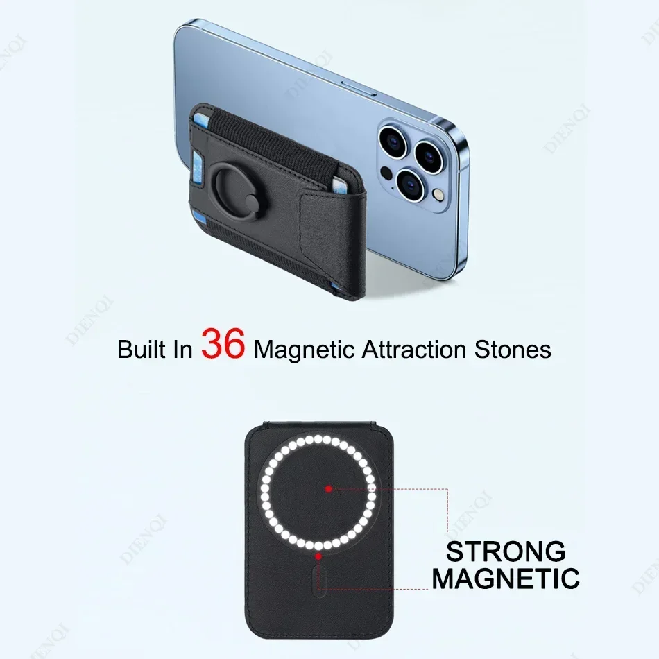 Magsafe Phone Ring Stand Magnetic Card Holder with Flap Cover PU Phone Case Slim Wallet Men Women for Iphone 12 13 14 15 16 Pro