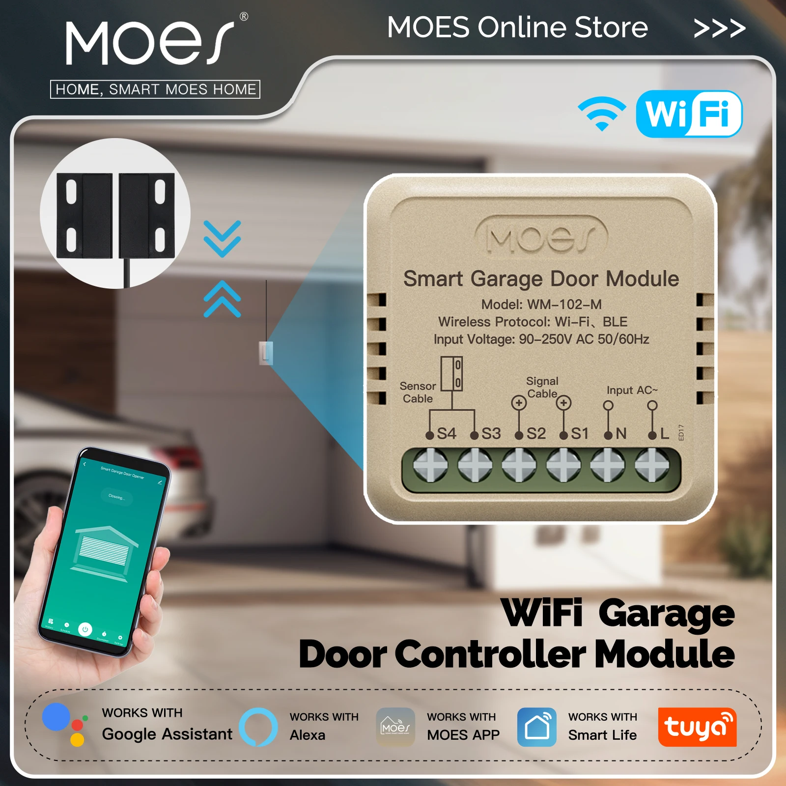 

MOES Tuya Wi-Fi контроллер гаражных ворот мини-переключатель модуль открывания дверей голосовое управление умное приложение удаленная работа с Alexa Google Home