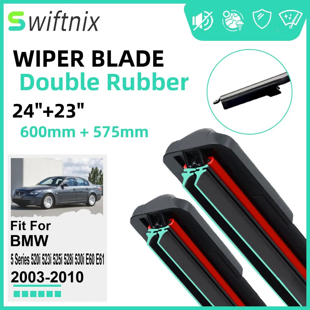 

Двойные резиновые автомобильные дворники для BMW 5 серии E60 E61 2003-2010, передние резиновые аксессуары 2004 2005 2006 2007 2008 2009 2010