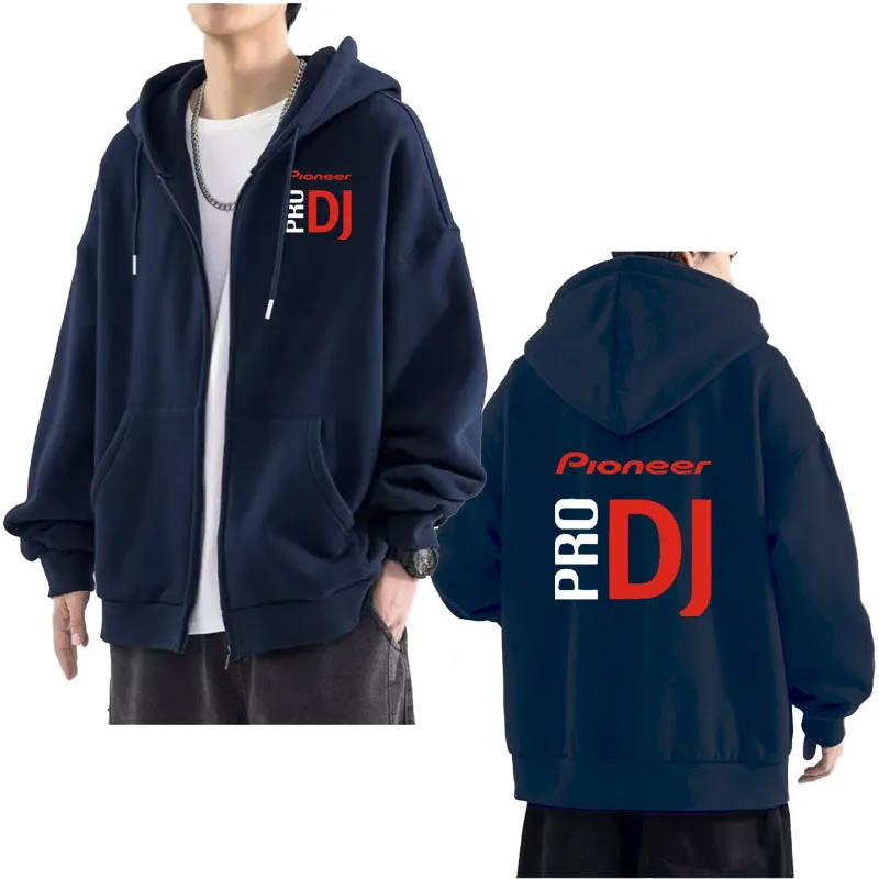 Sudadera con capucha con cremallera para hombre, ropa de calle informal con estampado de Pioneer pro dj, Color sólido, Otoño, 2024