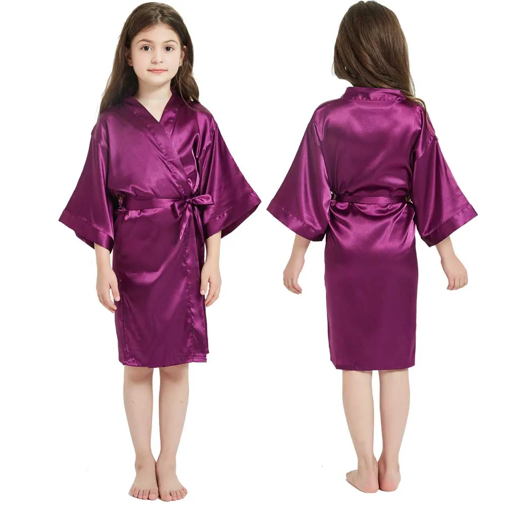 Girls Silky Satin Robes Children Pure Kimono Dressing Gown Bridal Lingerie Sleepwear Wedding Spa Birthday Party Dress Nightgowns