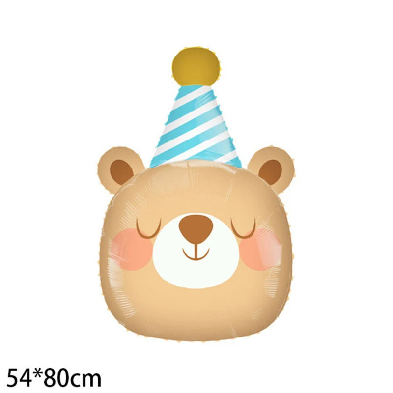 Милый воздушный шар-фольга в форме животного для дня рождения: мультяшный жираф, пингвин, держащий торт, плюшевый мишка.