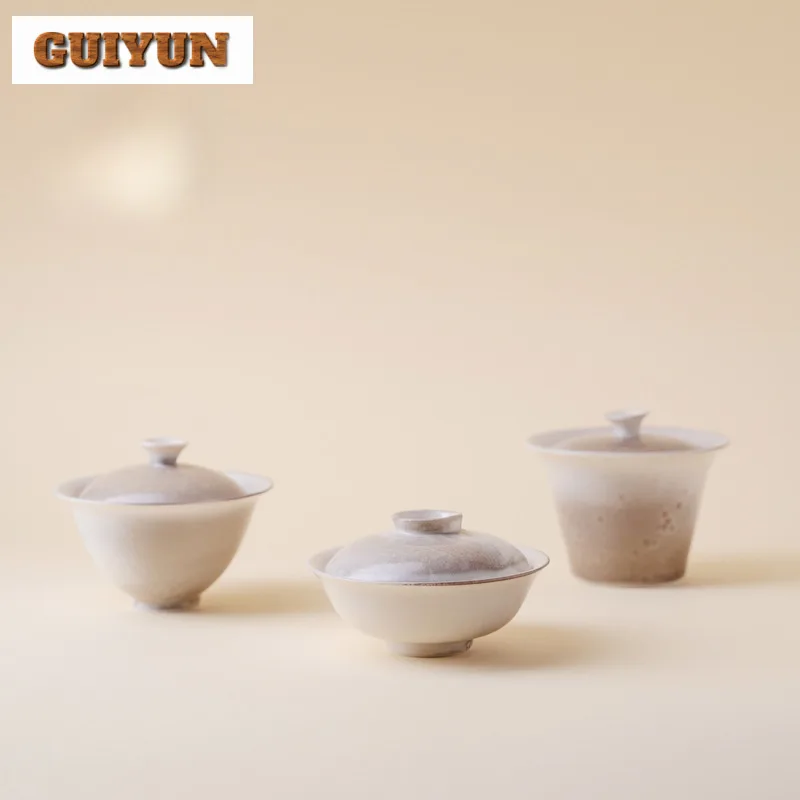 Kiln Flambed Glazed Gaiwan Aesthetic Tea Tureen Tea Bowl With Lid Kit Tea Brewing Cover Bowl Tea Services Accessories Collection