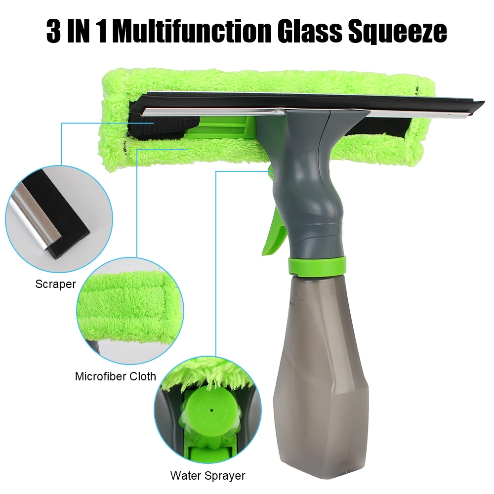 Spray Scraper Brush Microfiber Cloth Pad Kit Glass Scraping Wiper Water Spray Window Cleaner Household Cleaning Tool 3 in 1