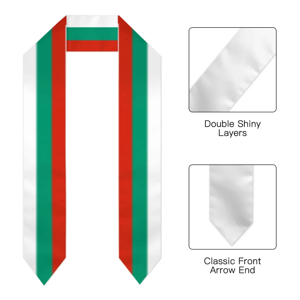 Graduation Sash Bulgaria Flag Cool scarf Shawl Stole Sapphire Blue with Stripe Bachelor Gown Accessory Ribbon 180*14cm