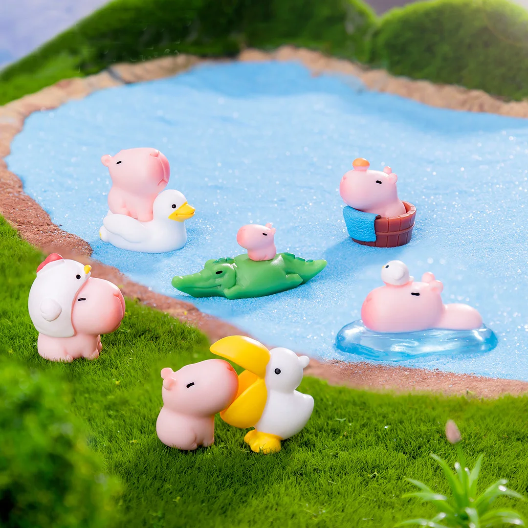 

10Pcs New Pink Capybara Crocodile Duck Figurine Animal Model DIY Home Decor Miniature Fairy Garden Decoration Accessories Modern