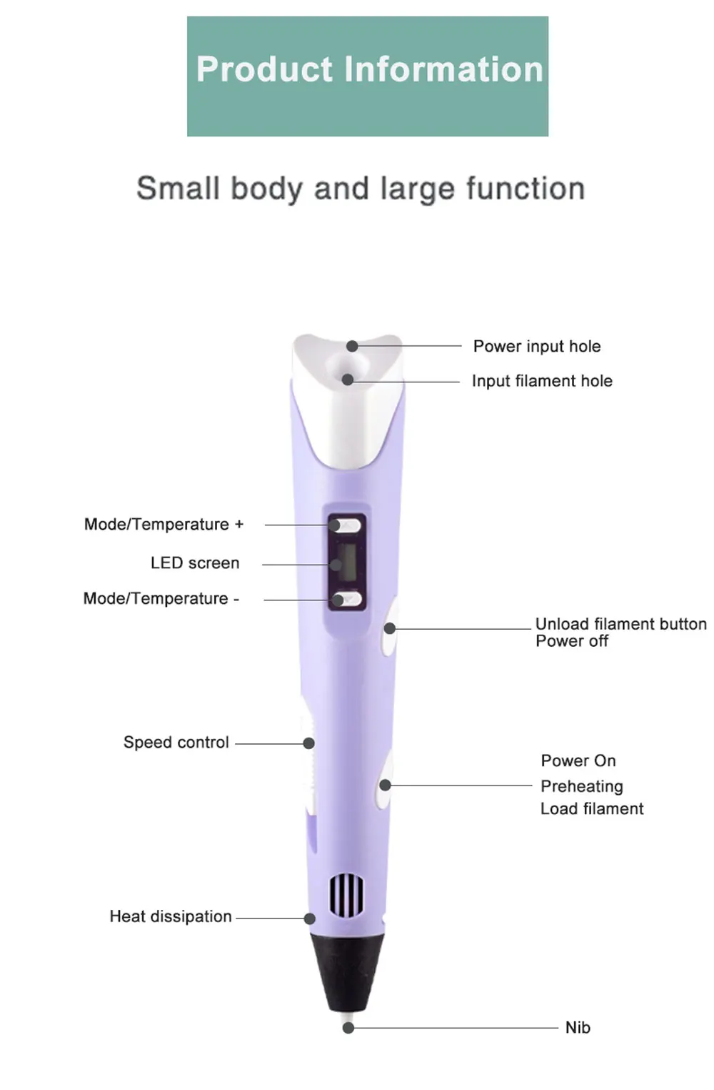 3D Printing Pen  Drawing Pen With LCD Screen Compatible PLA Filament Toys Safe Paiting for Children DIY Christmas Birthday Gift