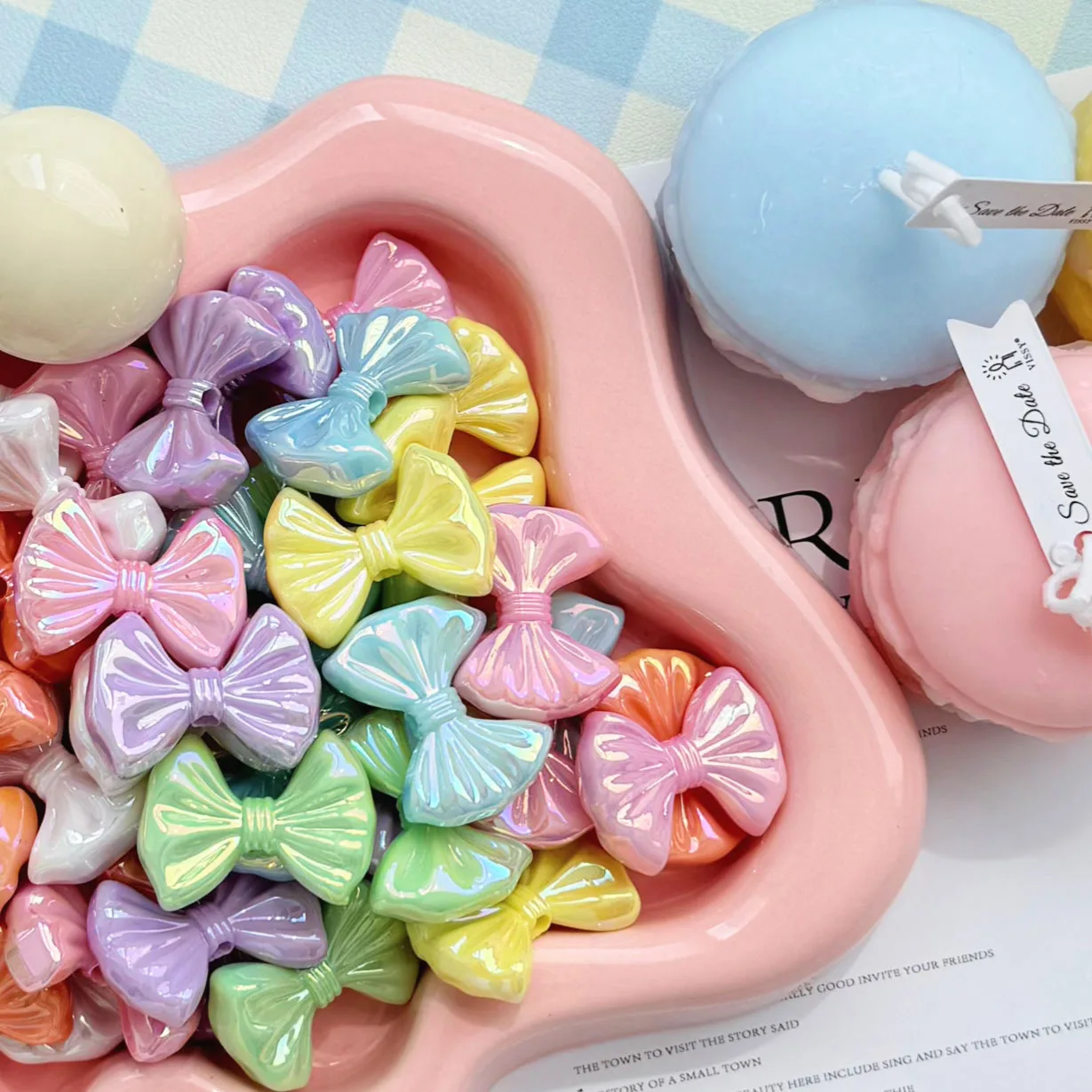 

25Pcs 29*21mm Solid Color Plated UV Bow Loose Beads DIY Material Acrylic Mobile Keychain Bag Chain Clothing Accessories