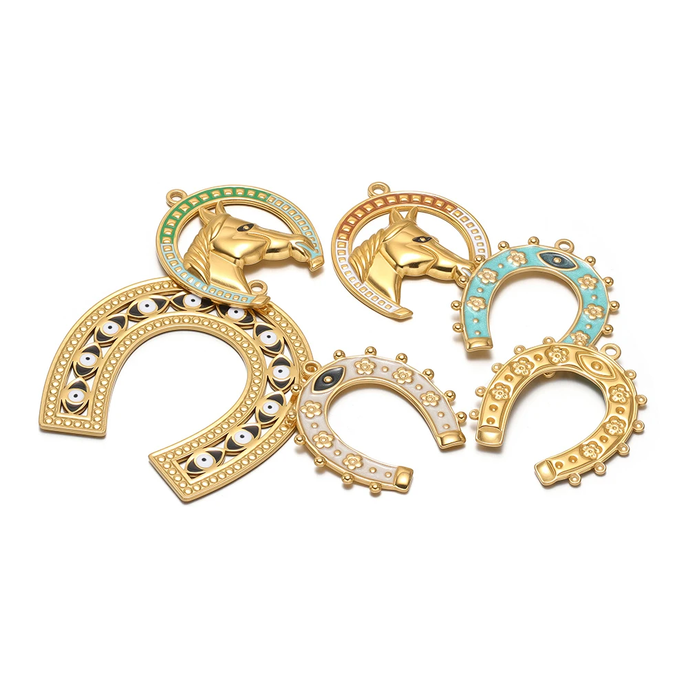 

2Pcs/Lot Stainless Steel Horseshoe Charms Enamel U Shape Pendants for DIY Jewelry Necklace Earrings Bracelet Making Accessories
