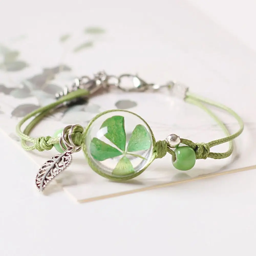 Korean Style Bracelets Grass Ball Weave Herbarium Braided Rope Bracelets Gypsophil Female Hand Chain Dried Flower Bracelet