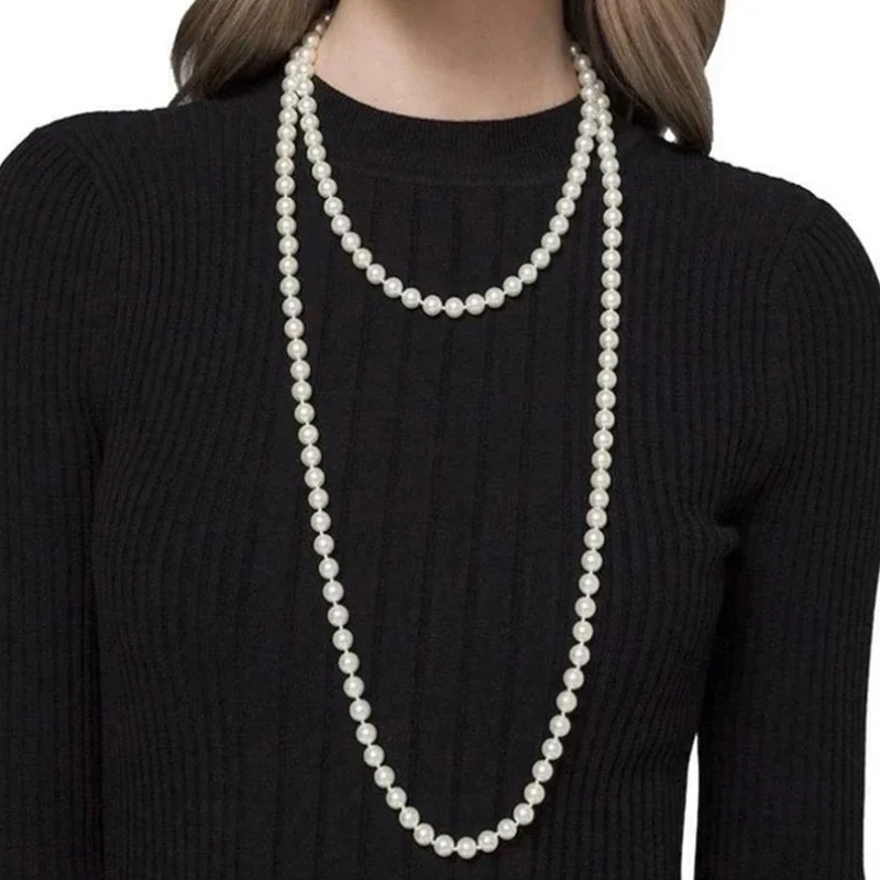 Long Imitation Pearl Necklace For Women Cream Glass Party Accessories Fashion Jewelry Timeless Sweater Beads Chain Gifts 2022225