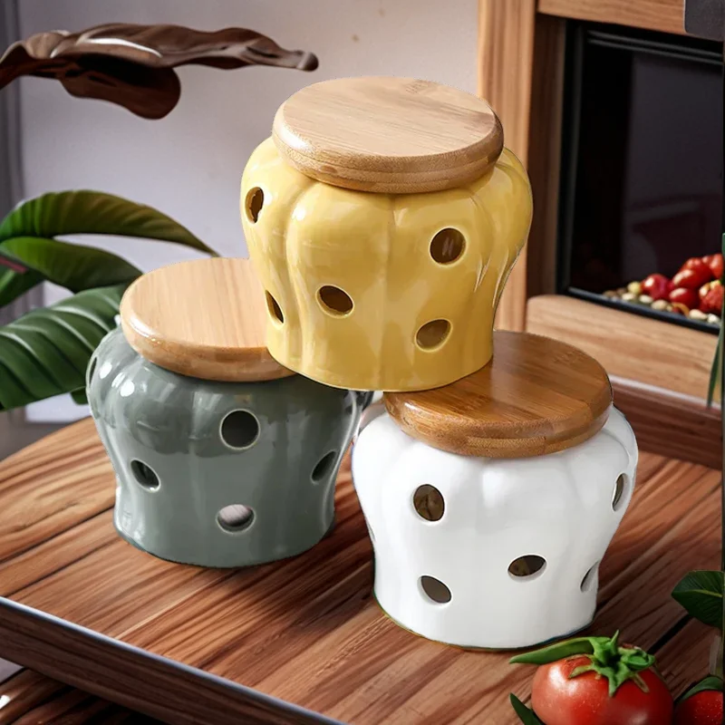 Garlic Ginger Dried Chili Pepper Storage  Jars Hollow Out Ceramic Storage Tank Pumpkin Jar Kitchen Ventilation Storage Tank