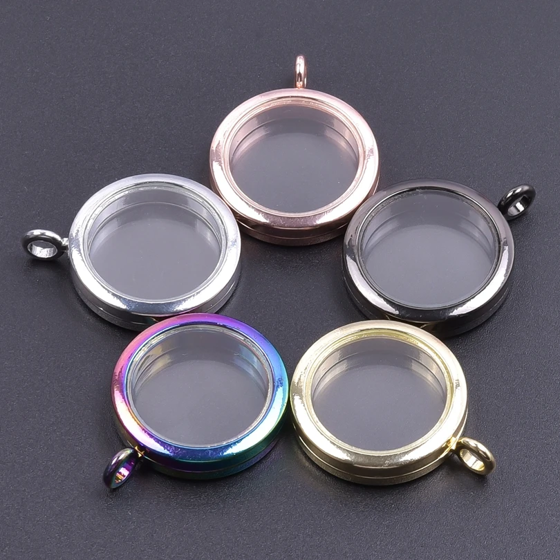 1-5pcs Round Memory Locket Pendant for DIY Jewellery