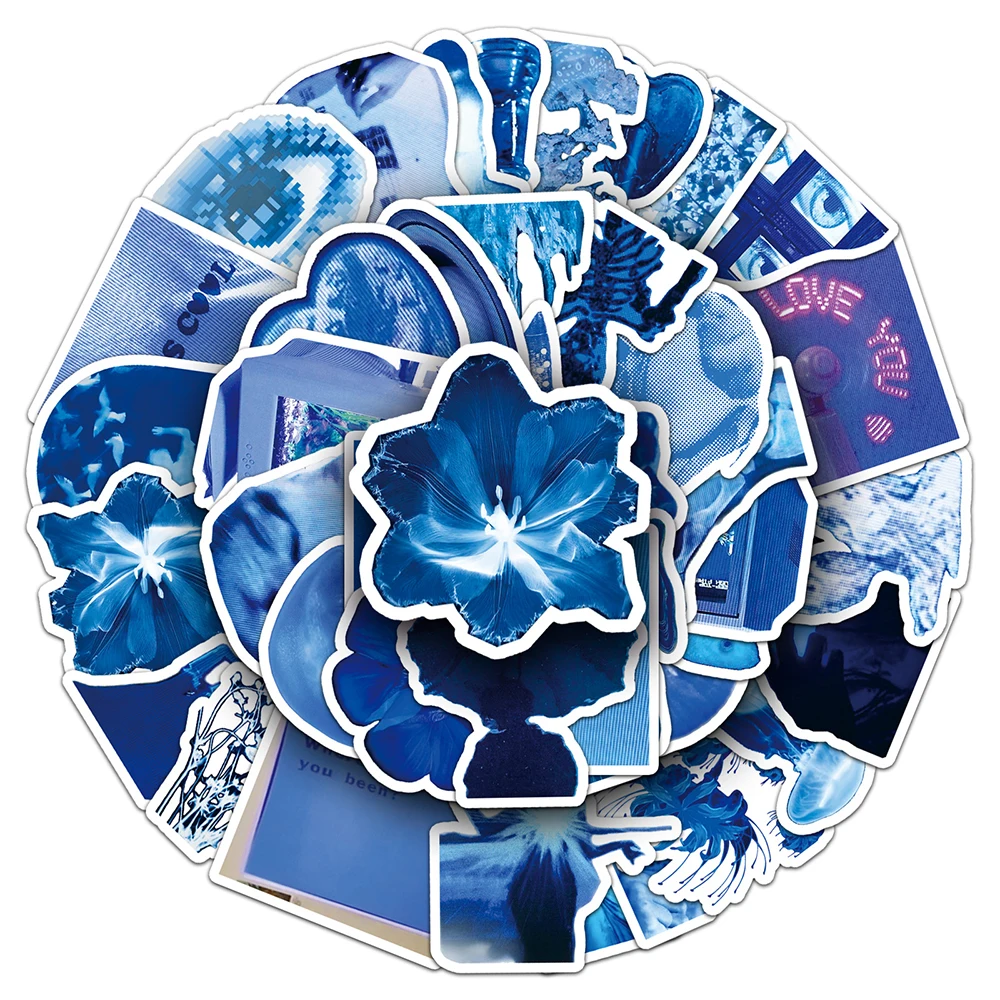 10/30/50 SZTUK Naklejki w stylu Ins, niski rozdzielczość, niebieskie, kreskówkowe, estetyczne graffiti, na telefon, rower, gitarę, notatnik, urocze naklejki dla dzieci, zabawki