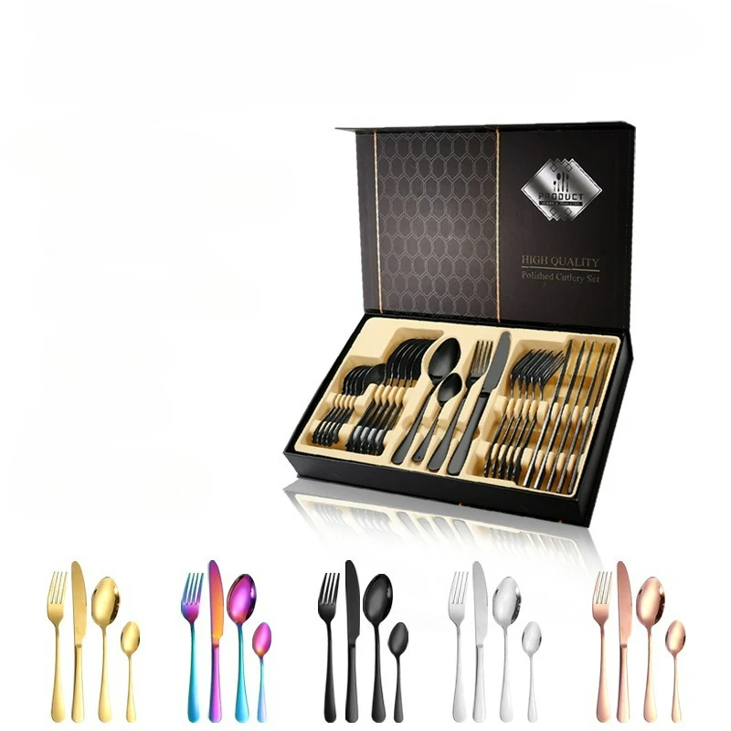 

24pcs Black/Gold Silverware Set with Steak Knives Forks Spoons,Stainless Steel Tableware Cutlery Service for 6,Dishwasher Safe