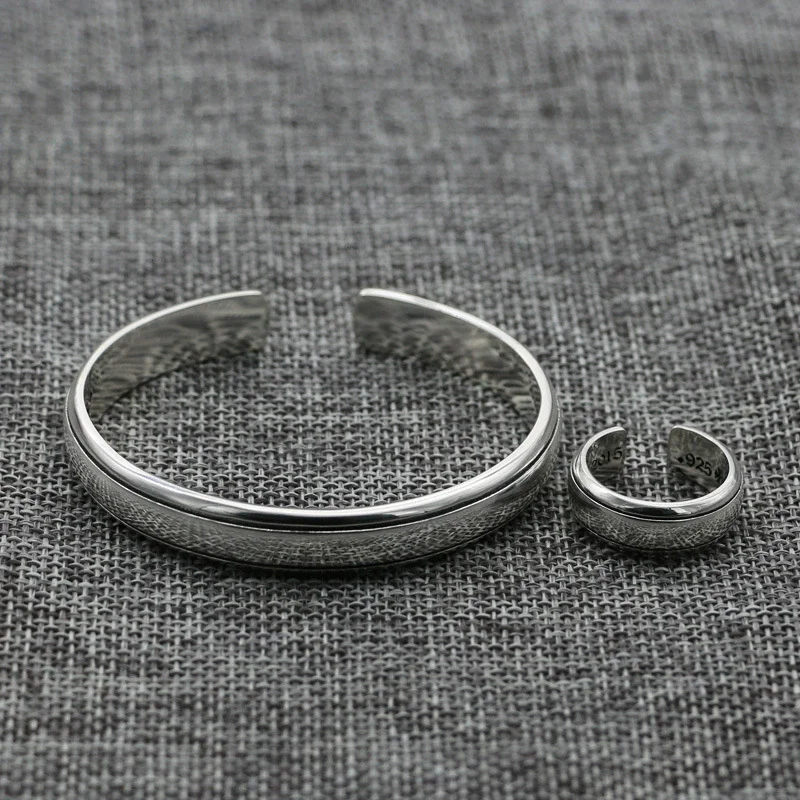 

S925 sterling silver men's temperament ring smooth opening fashion accessory versatile opening cross letter bracelet simple