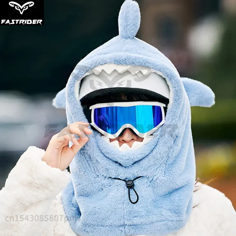 Cartoon Shark Ski Helmet Cover Winter Warm Comfortable Soft Fleece Skiing Head Cycling Warmer Cute Ski Helmet Hood Neck Warmer