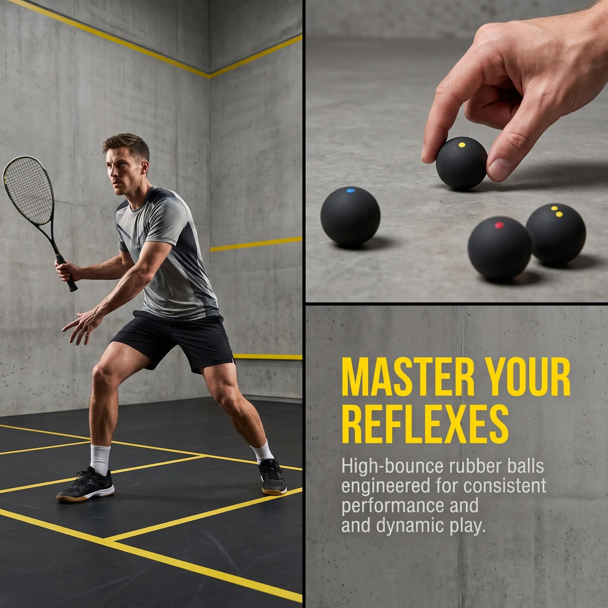 4Pcs Squash Balls Rubber High Elasticity Bounce Balls for Indoor Outdoor Training Practice Competition Professional Racket