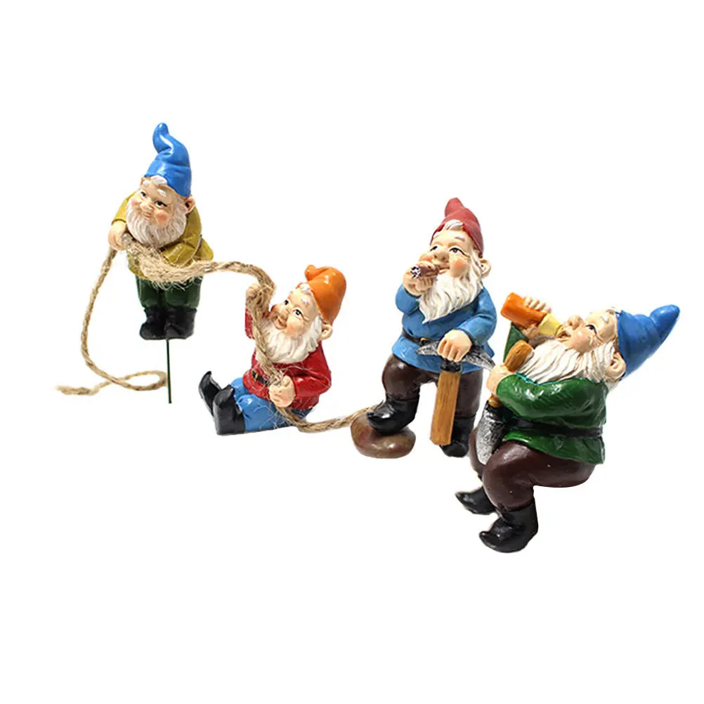 4 قطعة حديقة جنوم الراتنج الزينة مجموعة نابض بالحياة دائم الراتنج ديكور لساحة الحديقة في الهواء الطلق حديقة المشهد تخطيط الدعائم