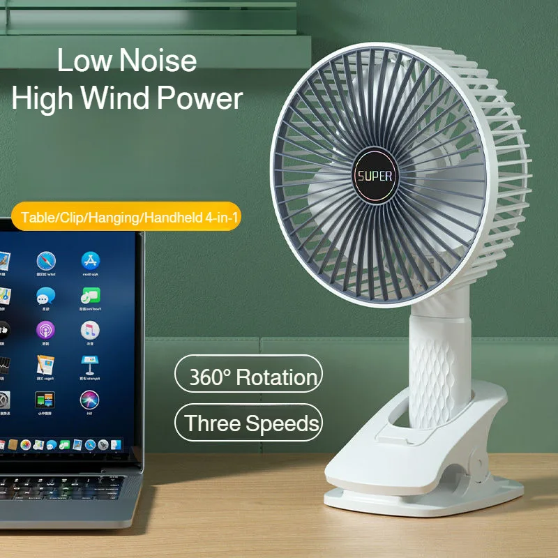 

4 in 1 Desktop Fan Portable Handheld Wireless Clip Fan USB Rechargeable Wall-mounted Fan for Indoor Outdoor, Dormitory, Office