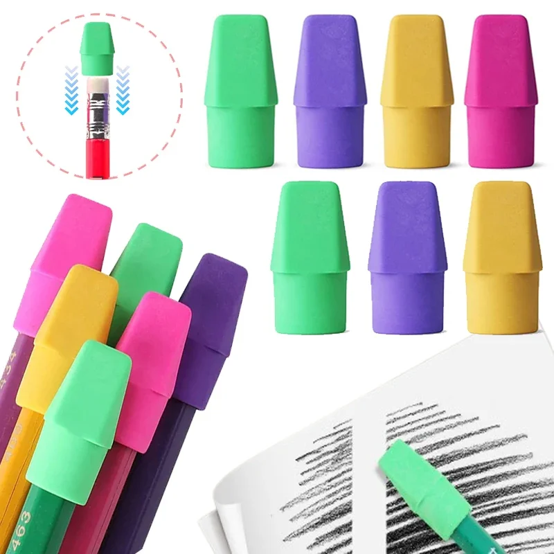 40/20/1PCS Colors Chisel Shape Pencil Top Protector Cover 2 In 1 Eraser Caps Student Children Painting Correction Stationery