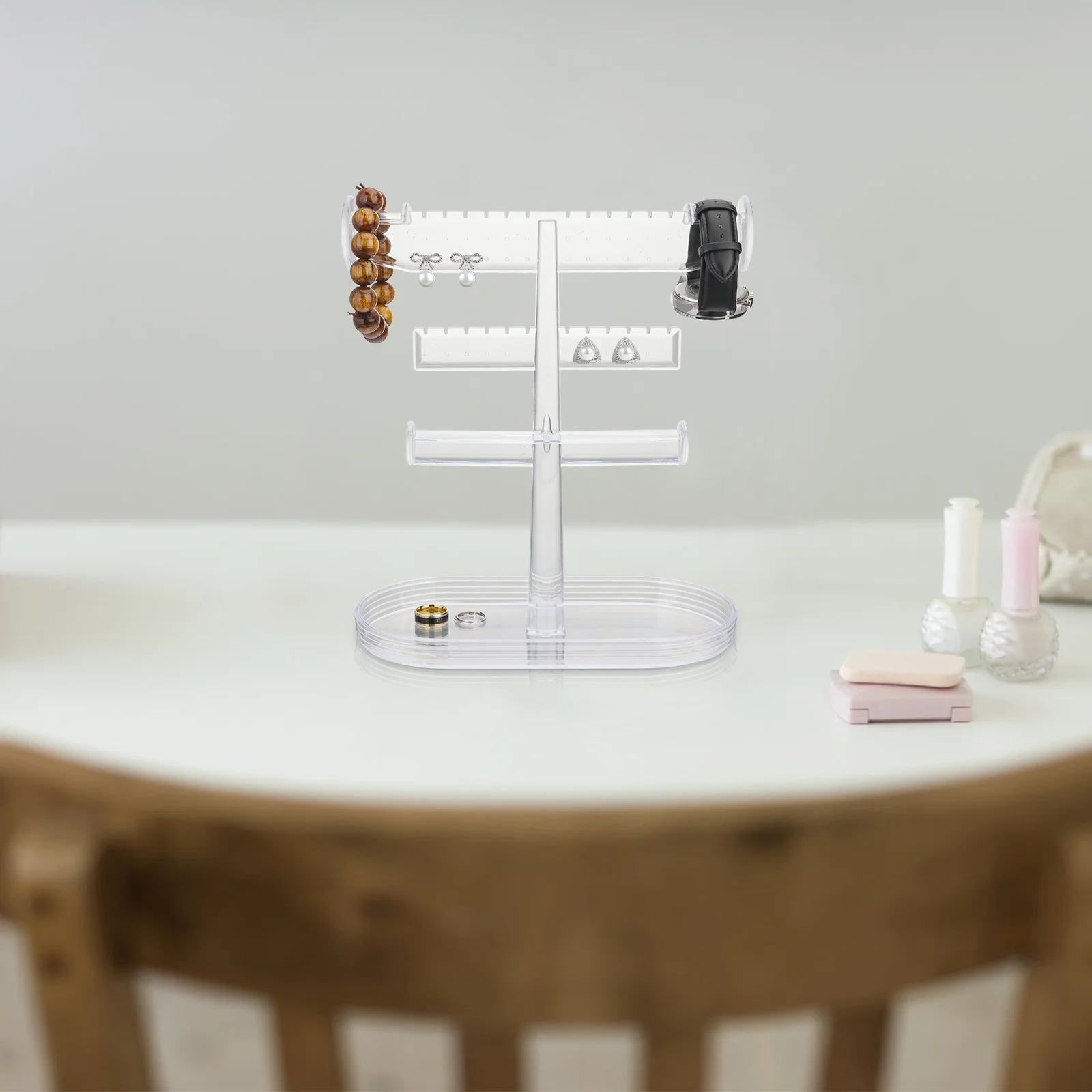 1pcs Stand 3 Tier Tower Organizer Earring Storage Rack Plastic Jewelry Holder Oval Base Desk Decor Jewelry Display Stand