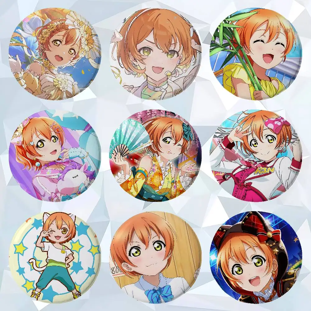 Anime Rin Hoshizora Premium Tinplate Round Lapel Pins: Cute Badge Brooches For Shoulder Bag Accessories, Souvenir Gifts