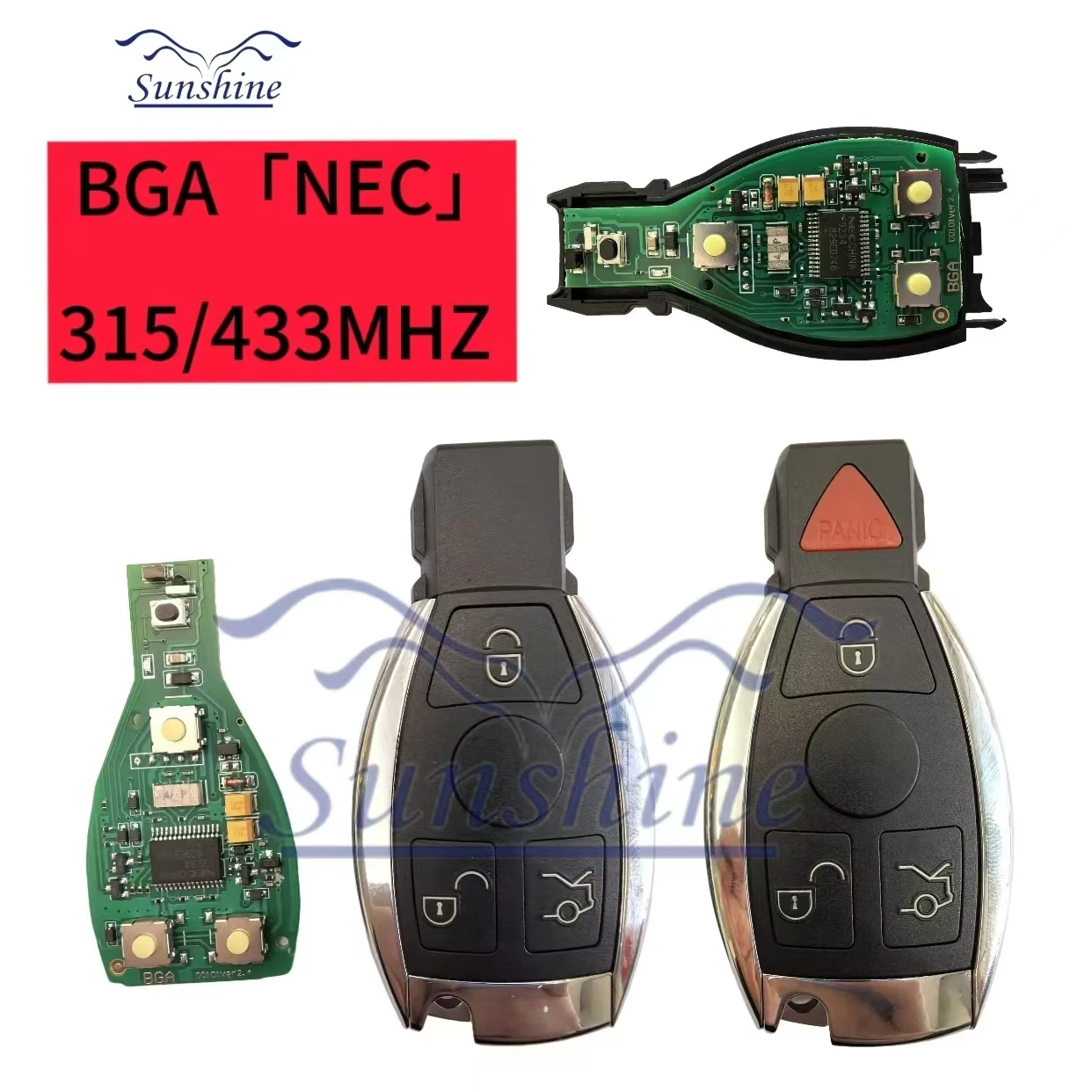 Sunshine 3/4Buttons Keyless Entry Remote Car Key FSK 315mhz/434MHz for Mercedes Benz NEC, BGA, BE W202 W203 W204 W210 W220 W164