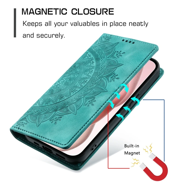 Magnetic Case For iPhone 15 Pro Max Case Mandala Leather Cover For iPhone 15 14 7 8 Plus 11 12 13 Pro Max X XS XR SE 2022 Fundas