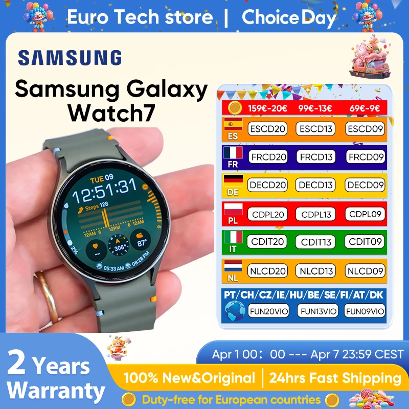 Smartwatch Samsung Galaxy Watch 7 Bluetooth 5.3 40/44 mm 1,3'' Super AMOLED-Bildschirm Gesundheitsmonitor Samsung Wear OS GPS