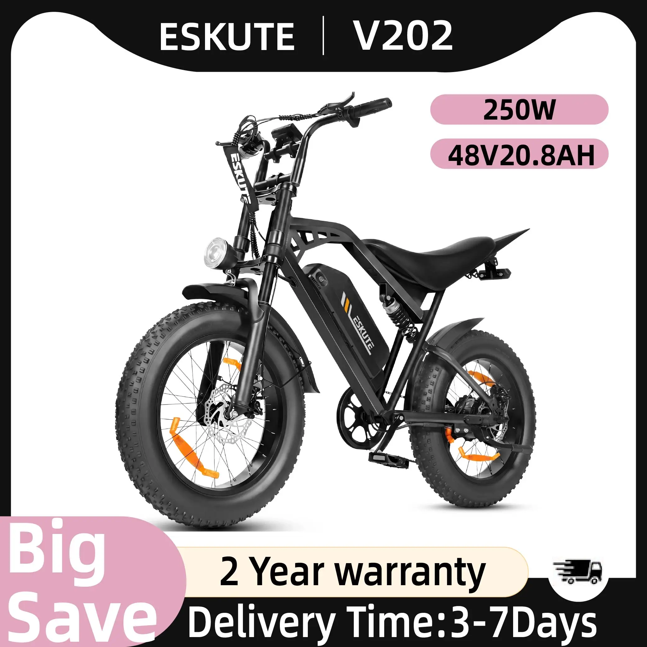 ESKUTE V202 Erwachsenen-Elektrofahrrad 250W Leistung Allterrain-Elektrofahrrad 48V20.8AH Akku 20*4.0 Zoll Allterrain-Reifen Elektrofahrrad