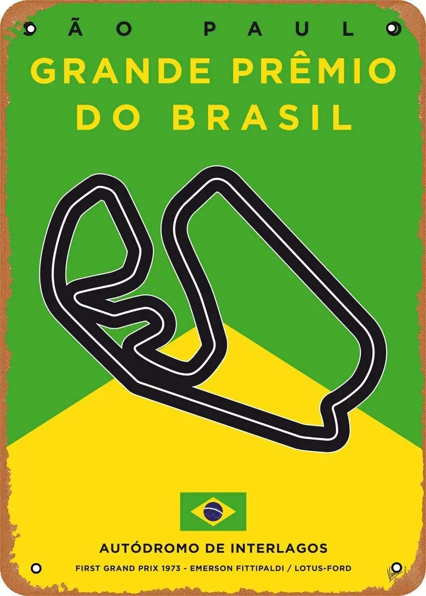 Fanzi винтажный металлический знак-мой F1 гоночный трек плакаты My F1 Интерлагос трек-8 