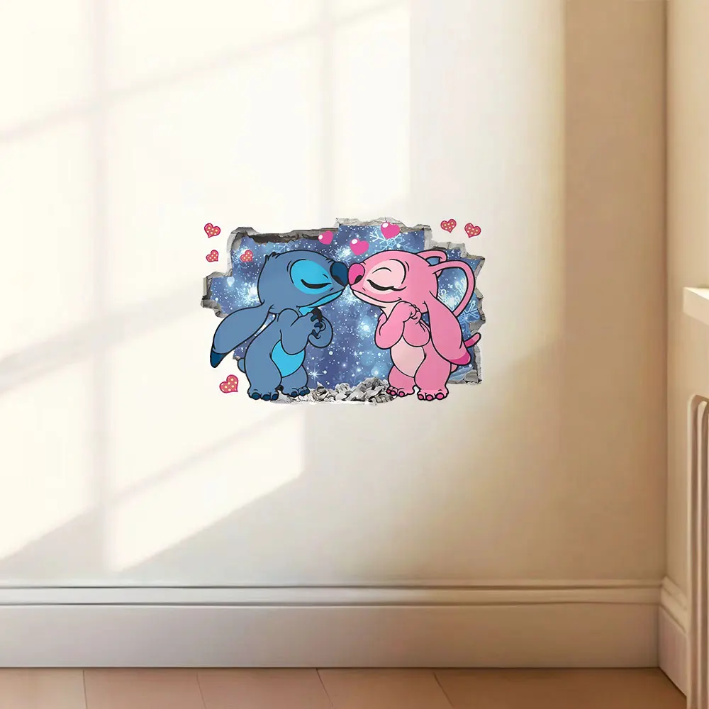 1 ملصق ديزني ليلو وستيتش أنجل ذو طابع مزدوج - تصميم كرتوني، مناسب لتزيين المنزل، يمكن استخدامه على الجدران والنوافذ والممرات والمرايا والجدران المزخرفة