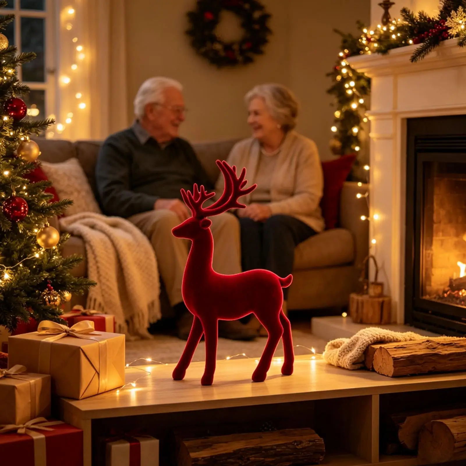 Reindeer Decor 3D Resin Flocked Elegant Statue Centerpieces Reindeer Christmas Decor For Winter Holiday Birthday Party Window
