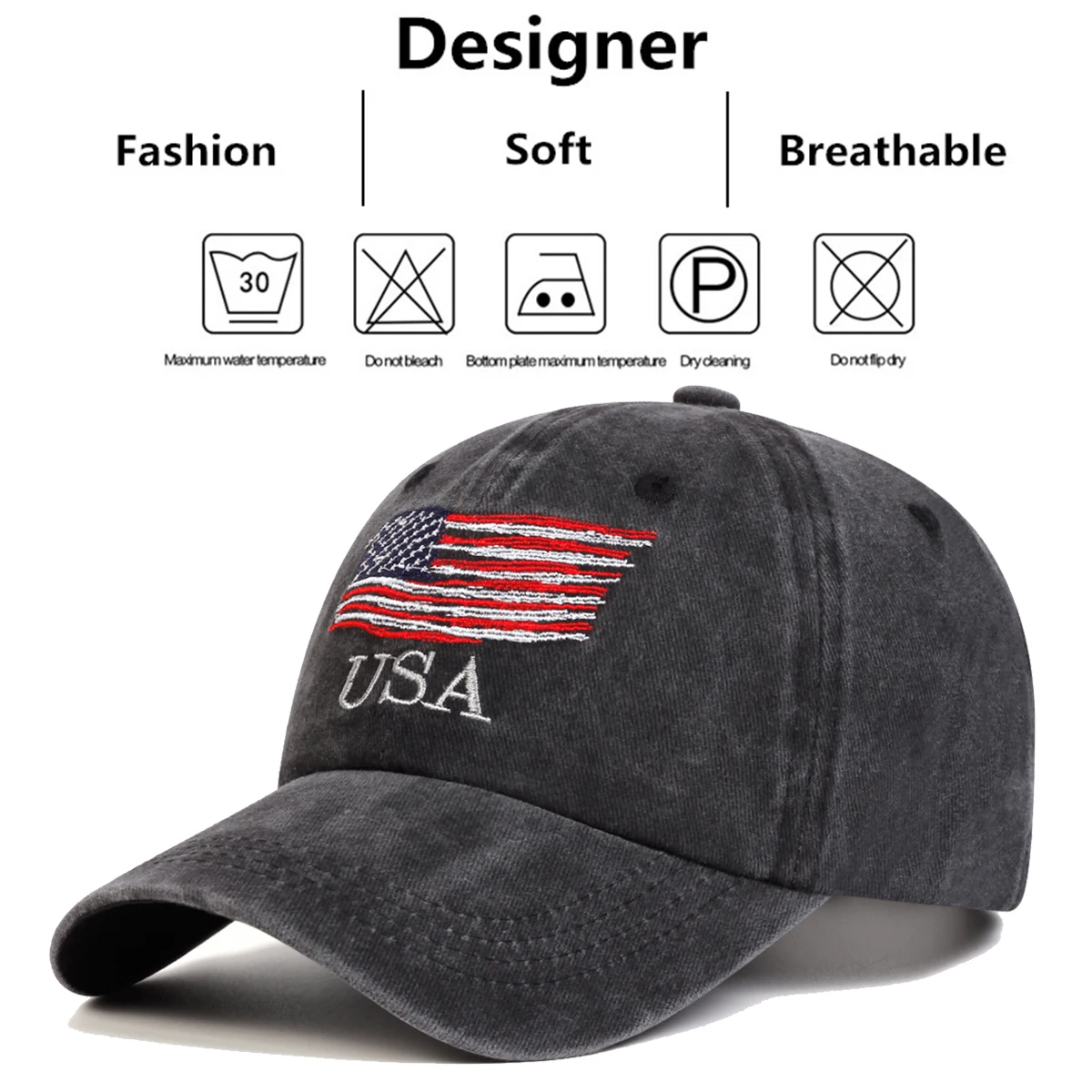 Unisex USA US Flag Embroidery Wash Baseball Caps Spring and Autumn Outdoor Adjustable Casual Hats Sunscreen Hat